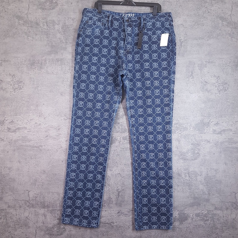 PRPS Demon Slim Straight Monogram Jeans Mens 36x34 Indigo Blue E107P213P